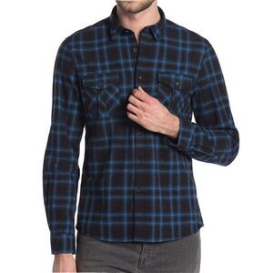 CIVIL SOCIETY Shirt Mens Small Brushed Flannel Plaid Button-Up NEW Blue
